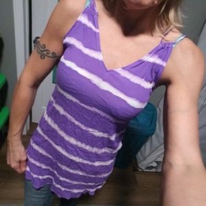 Purple/white striped tank